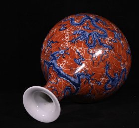 明宣德矾红青花海水五龙纹玉壶春瓶，高27.3×19厘米