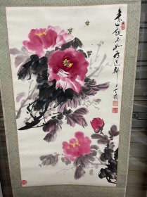 中式国画，水墨画，彩色画，花鸟画，尺寸63*167，陕西西安名人字画，马天锁，包邮（新疆，西藏，海南，内蒙除外），已裱，b1-54