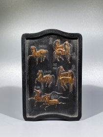 正宗徽州竹林八龙之骏图，开片清晰，重约325g，15.5×10×1.8cm。可以用的墨