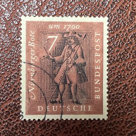 德国邮票西德1961年五个世纪书信变化展览信使盖销一枚