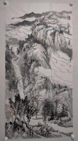 保真书画，张海峰四尺整纸山水画一幅《紫气东来》尺寸：136.5*69