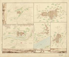 古地图1882 奉天府盛京城内外图册 十三站近傍 新民屯近地图 广宁县 田庄台近傍等图。纸本大小45.75*55.87厘米。宣纸艺术微喷复制。