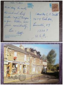 外国明信片，英国原版实寄，小镇建筑，邮票有损。品如图！