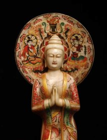 (议价） 北齐汉白玉彩绘大观音一套工艺精美法相庄严高150cm宽60cm厚45cm高1米宽36cm厚30cm