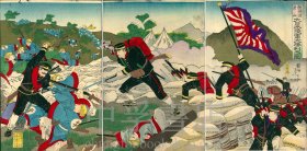 周延【朝鮮国牙山陸軍大勝利之図】三枚续 战争絵