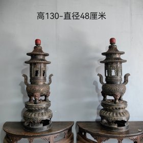 大清乾隆款紫铜大香炉一对，满雕工形制优美！大气漂亮！ 收藏，摆设 空间有韵味！高130--直径48厘米