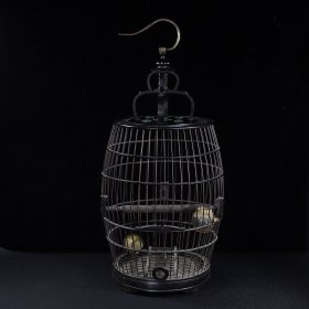旧藏花梨木镶宝石圆鸟笼，肚宽33厘米高70厘米，