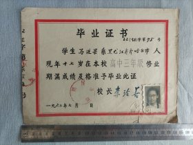 1963年年黑龙江齐齐哈尔市回民学院毕业证