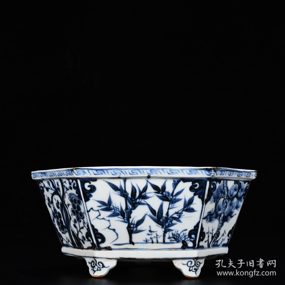 旧藏 元青花松竹梅纹六方盆 高10厘米 宽22.5厘米