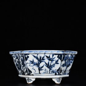 旧藏 元青花松竹梅纹六方盆 高10厘米 宽22.5厘米