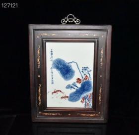 民国王步青花釉里红虾趣图瓷板3x51.5x40.8cm