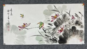 国画小写意花鸟精品荷花翠鸟《香远》癸卯年(2023年)王学增,号:雪峰轩;现任:中国昊业书画研究院副院长、中国国际书画研究院理事理事、河北美协会员。 (画工精细)这种贵气文人气的写意画很难见了。最近清库 价格超低