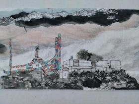 保真书画，张留成四尺对开《佛道净土》国画一幅，尺寸：35*137软片，现为中国国家画院研究员，中国美术家协会会员，黑龙江省美术家协会理事，中国煤矿文联美术家协会艺委会副主任，西藏艺术研究院研究员。