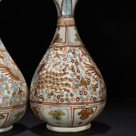 元沥粉描金凤纹八方玉壶春瓶 33*19厘米