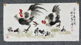 国画小写意花鸟精品公鸡母鸡和小鸡《合家欢乐图》癸卯年(2023年)王学增,号:雪峰轩;现任:中国昊业书画研究院副院长、中国国际书画研究院理事理事、河北美协会员。 (画工精细)这种贵气文人气的写意画很难见了。最近清库 价格超低