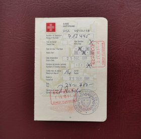 1991年瑞士大使馆签发的短期多次入境签证 （护照签证，旅行签证，外国签证）