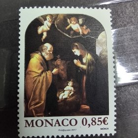 Monaco159摩纳哥邮票2017圣诞节*教绘画 1全新 外国邮票 雕刻版 背胶有个黄点