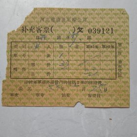 1958年河北省沧县运输公司补充客票