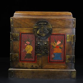 珍藏旧藏花梨木雕填官箱，长25厘米宽18.3厘米高25.5厘米，