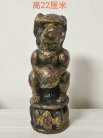 漆金莲花座瑞兽石雕9391