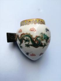 老的粉彩龙文鸟食器