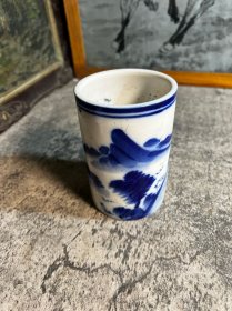 老青花手绘笔筒一只y