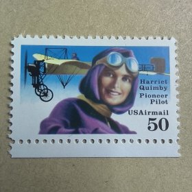 USA111美国邮票1991年名人人物航空票.女飞行员哈丽雅特.昆比 飞机 外国邮票 新 1全