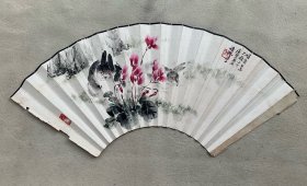 0425 上海美术馆馆长 《陈秋草 1980年 绘 双兔图》尺寸19x52cm 真迹保真