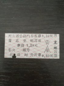青龙—峪耳崖 河北省公路汽车客票（硬卡）