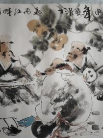 中国青年美术家协会理事、山东东邑画院副院长、淄博齐恒斋画院院长冯晨手绘【秋声图】泼墨写意画法，画作构图巧妙严谨，人物造型憨态可掬，画面典雅中不失灵动，具有较强的艺术感染力，尺寸140*55厘米