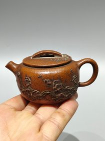 老珍藏，小品功夫精品茶壶，泥绘老紫砂壶一把，容量100毫升，保存完整，