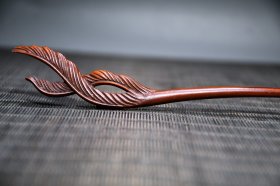 旧藏精品黄杨木精工雕刻 羽毛簪子 收藏送礼佳品