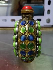 毛主席鼻烟壶（铜镶松石）五十六颗松石 高8公分，宽7公分