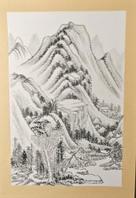 无款A4卡仿古纸山水小品（73）