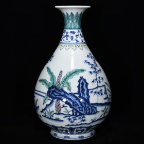 明宣德青花五彩岁寒三友纹玉壶春瓶尺寸31*19厘米