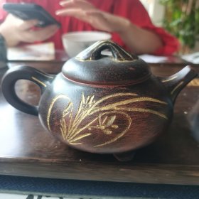 清代老紫砂壶，老泥，明月一天凉似水，器型：石斛老茶壶，保真包老，藏家珍藏多年