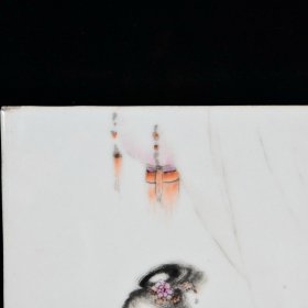 民国骆虎牛羊绘粉彩仕女图瓷板画 高39.6宽18.2厘米2