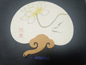 国画荷花《荷塘清趣》书法扇子