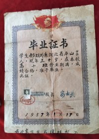 1957年太原市高小毕业证