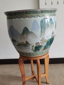 彩瓷山水画缸