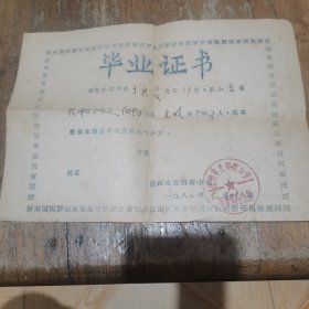 1982年德州市光明街小学毕业证书