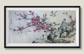 著名书画家李派兴先生花鸟画屏之一《春意闹》画芯76x137cm，适宜装框挂客厅、书房