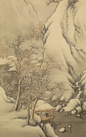 日本关西南画界泰斗 永松春洋 雪山幽坐图 绢本立轴 原装原裱
126.5*41cm
品相：缺轴头。