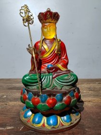 老琉璃彩绘佛像 地藏王菩萨供像一尊 高25.5厘米长14.8厘米宽14.7厘米重4180克