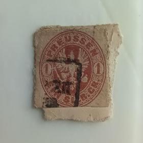 hl01信销德国邮票1861年-普鲁士地方票 徽志-鹰 改版1枚 剪片 品相如图