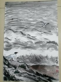 手绘国画海鸥
