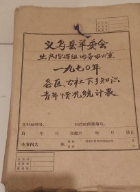 义乌县1970年知识青年下乡统计表。