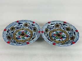 旧藏●回流明宣德青花包金镶宝石赏盘
