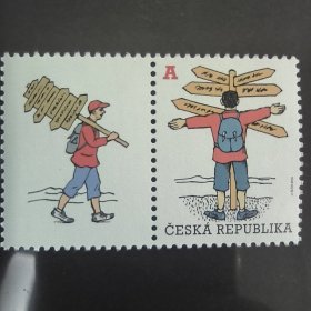 CZECH45捷克共和国2012年旅游 徒步旅行装和路标 卡通漫画 新 1全+附票 外国邮票（面值A等于28克朗）