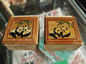80年代竹编茶叶盒熊猫图案茶叶罐（没有盖子两个合售）